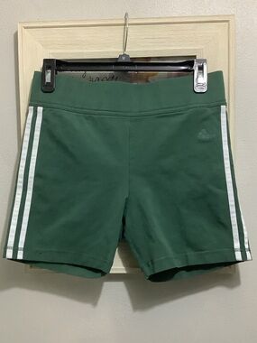 adidas Green Bike Shorts with White Side Stripes